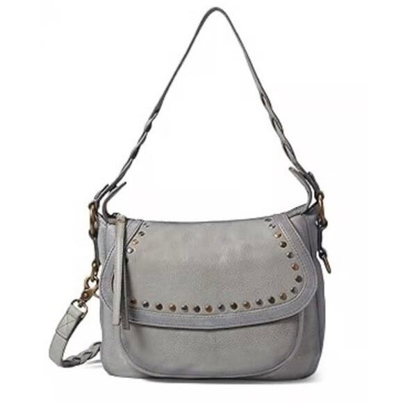 EUC Frye Soraya Saddle Shoulder Crossbody Bag in Ash Gray Studs - Picture 1 of 8